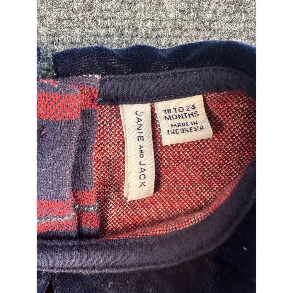 Janie and Jack Red Navy Plaid Velvet Collar Dress 18-24 Months